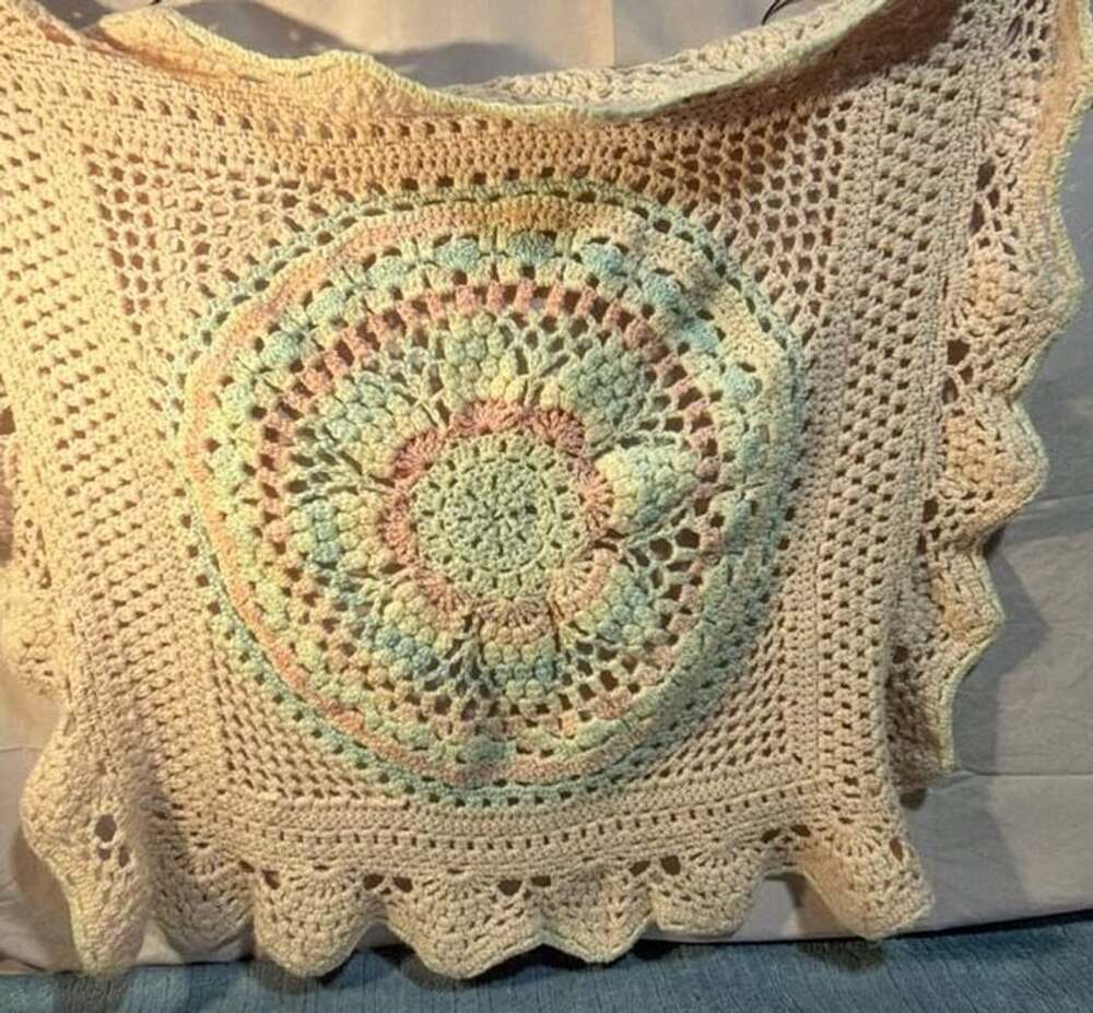 Handmade Crochet Medallion Baby Blanket Pastel Boho Throw